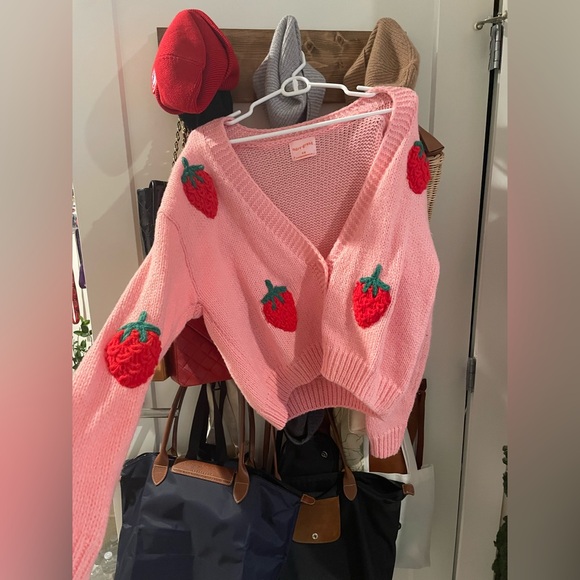 Mure + Grand Strawberry Knit Pink Cardigan, Small, Never Worn - Picture 3 of 3
